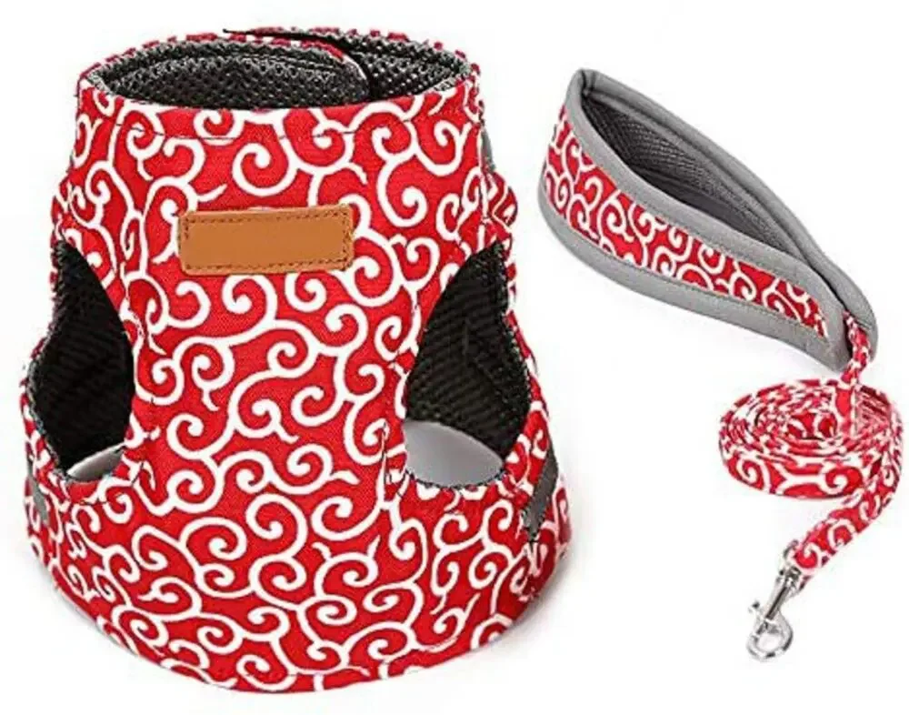 Red Dog Cat Harness & Leash Set – Soft Mesh Escape-Resistant (XS/S)